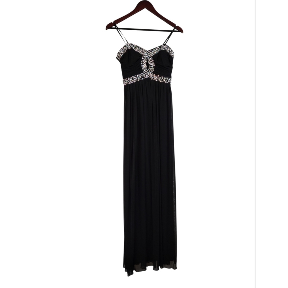 Y2K City Triangles Black Jeweled Chiffon Formal Maxi Dress Junior 7 Strapless